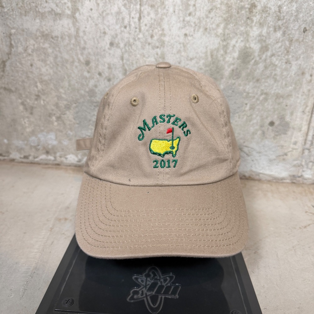 American Needle Masters 2017 Golf Hat Tan Khaki Adjustable Strapback Cap Mens